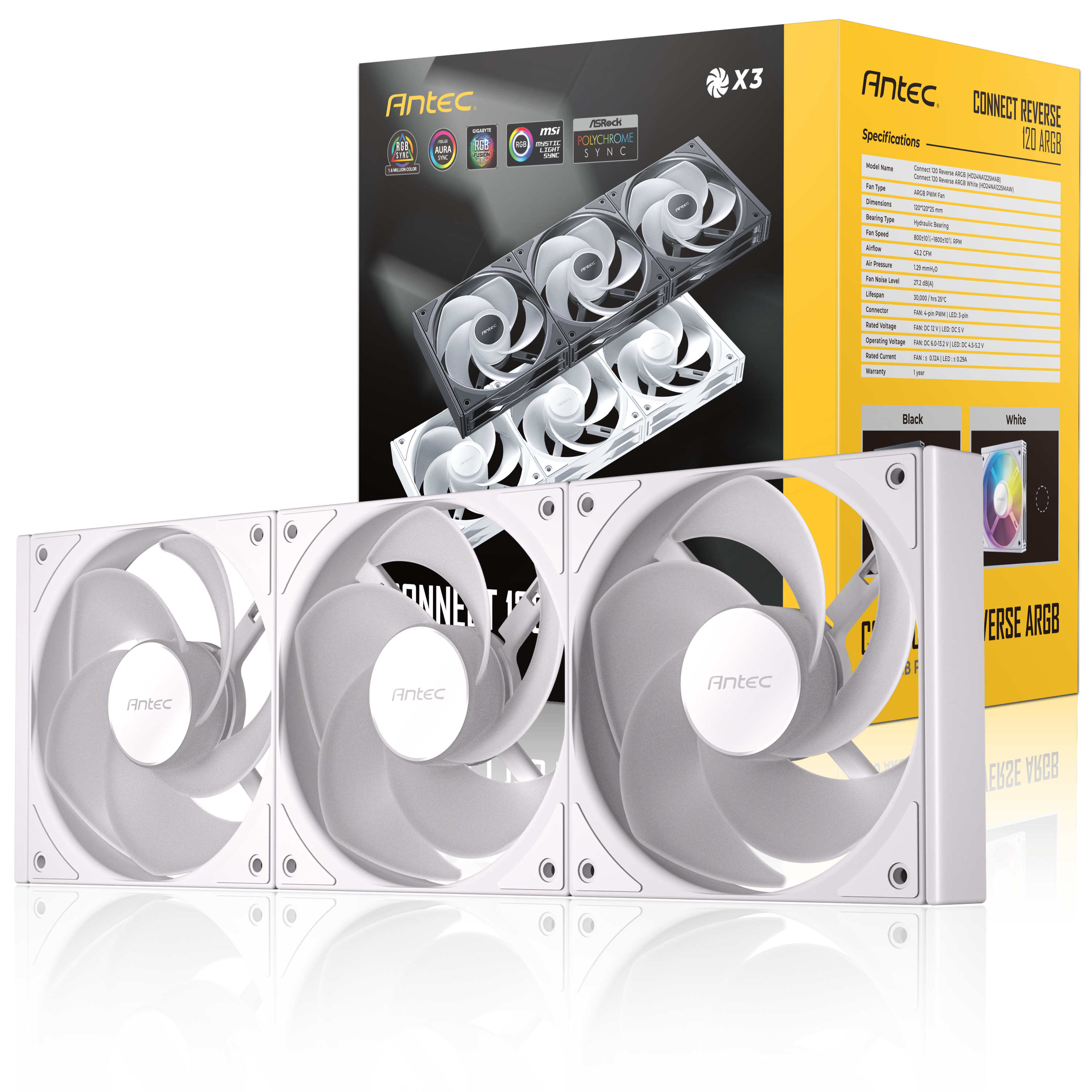 ANTEC CONNECT 120 ARGB REVERSE FANS WHITE (3-PACK) thumbnail 11